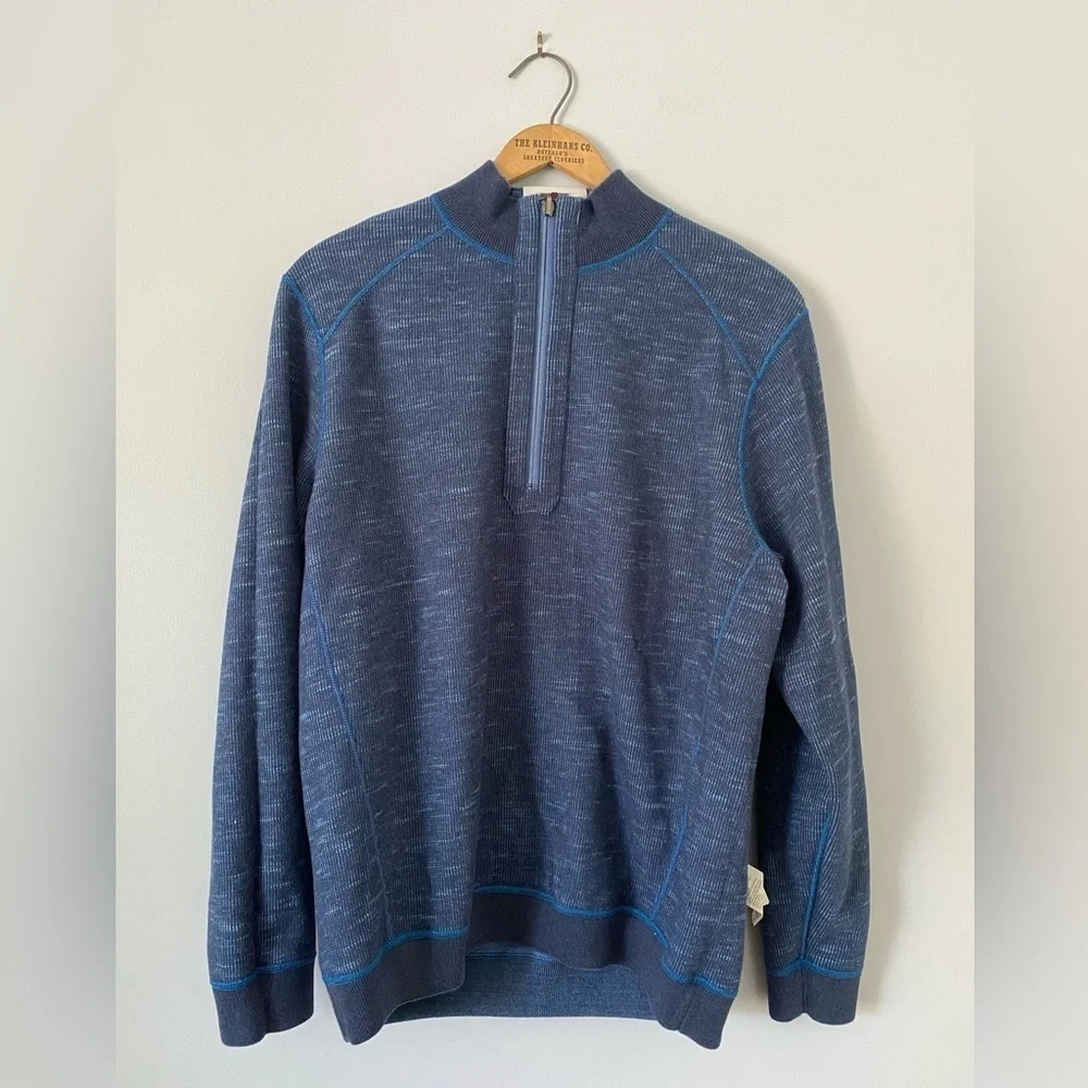NWT Tommy Bahama Reversible Flipside Classic Half Zip, M, Dockside Blue Heather